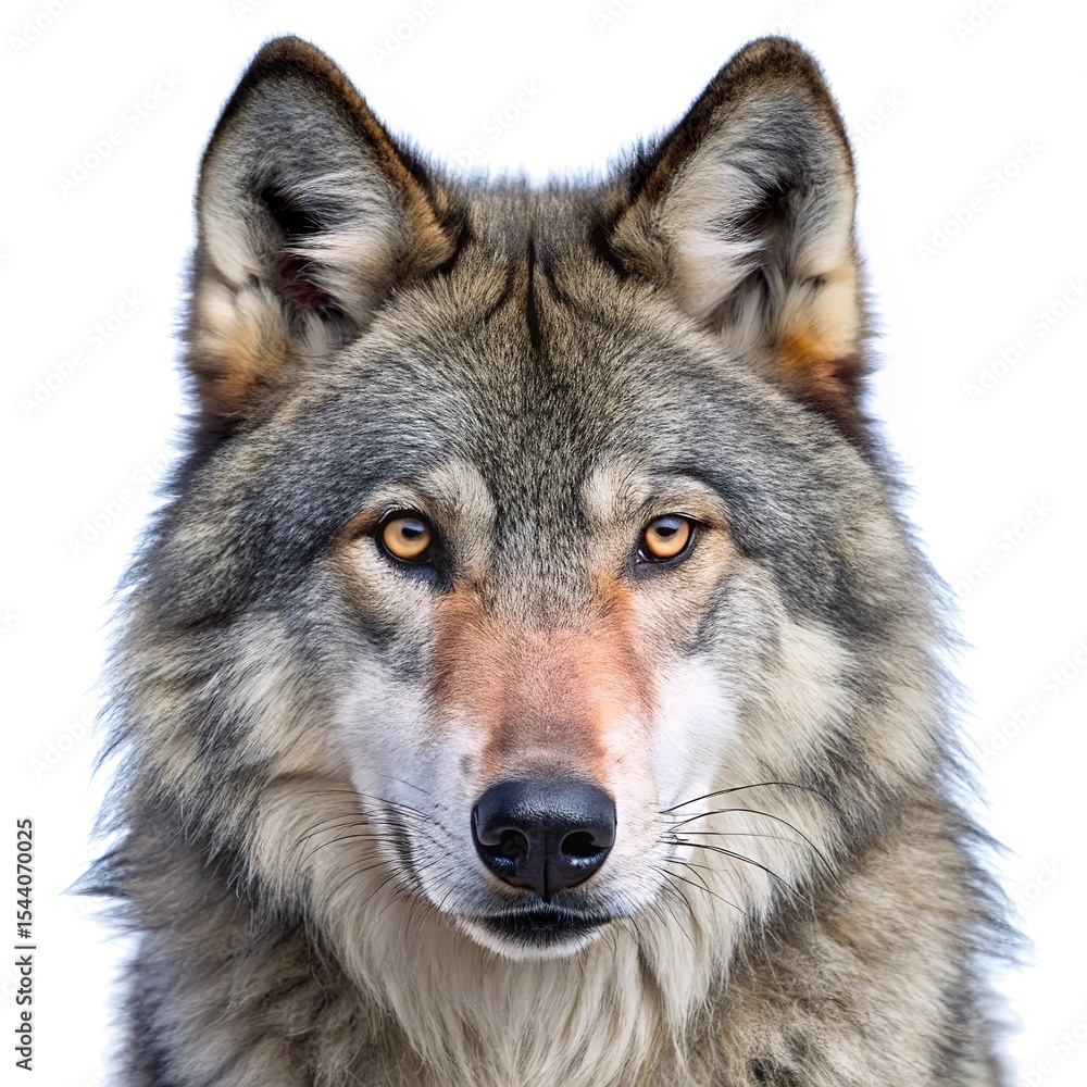 Obraz premium Closeup portrait of a gray wolf against white background