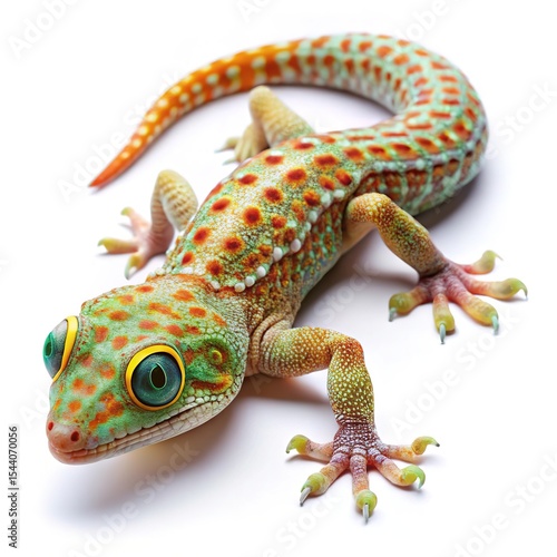 Vibrant golden gecko lizard on white background studio shot