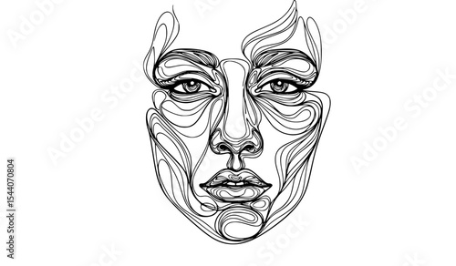 Wallpaper Mural Stunning line art portrait of a woman's face, featuring flowing contours and intricate details that convey emotion and depth in a captivating linear style Torontodigital.ca