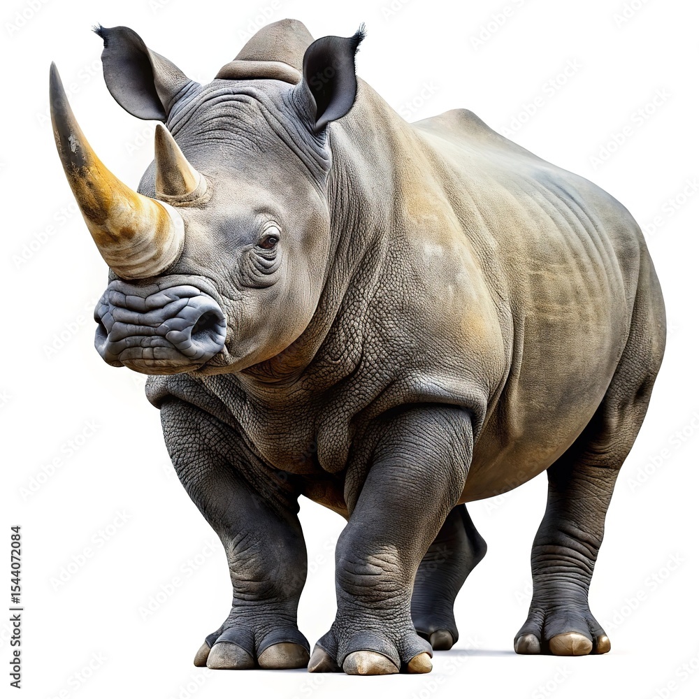 Fototapeta premium Powerful white rhinoceros isolated on white background