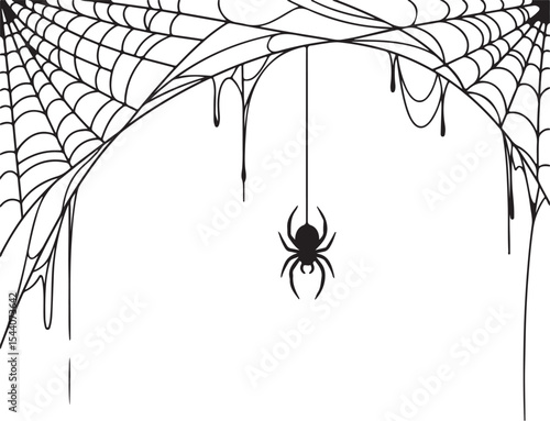 Spooky Halloween Spiderweb with Hanging Spider Silhouette Creating a Festive and Creepy Atmosphere for Seasonal Celebrations and Decorations