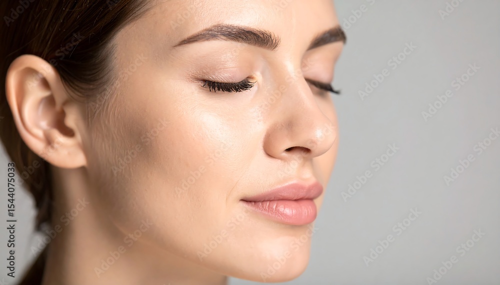 Womans serene face with closeup. Womans serene face with closeup.