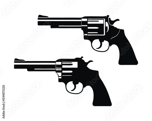 Bold Black Revolver Vector Icon Set for Action and Security Design Projects