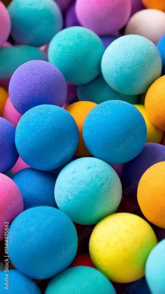 Collection of textured colorful spheres in varying shades of yellow, blue, orange, pink, and purple, creating a vibrant and playful full frame background