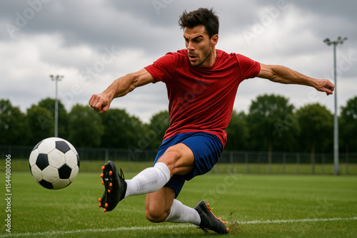 Soccer Player Kicking Ball Photo