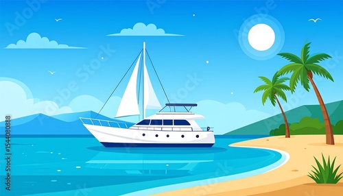 Yacht at Tropical Beach.