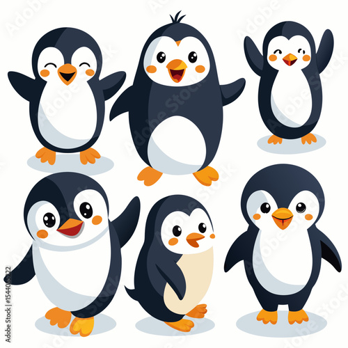 Penguin Vector Set Cute Cartoon Penguins Isolated on White