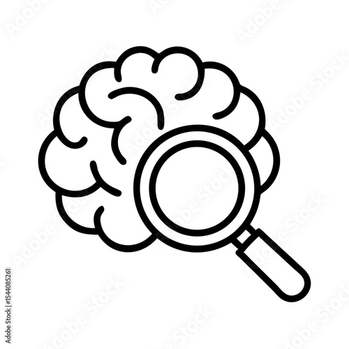 Brain research and analysis concept with magnifying glass for mental health and cognitive science study, 95 char
