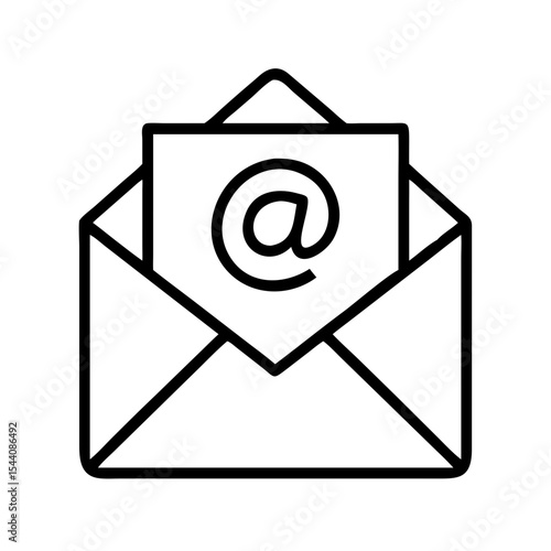 Email marketing icon open envelope with at sign for contact us page and newsletter subscription form design
