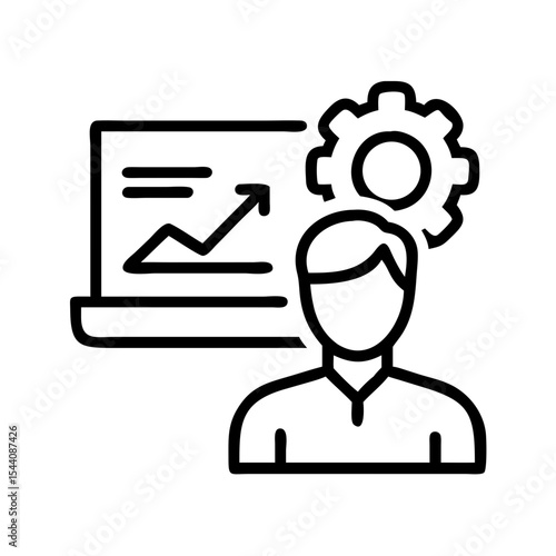 Business analysis and strategy planning presentation with gear and growth chart concept icon vector