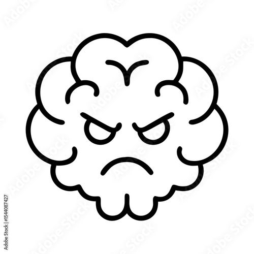 Angry brain vector illustration, mental health concept, stress and anxiety, negative emotion outline icon