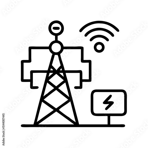 Illustration of power transmission tower with electricity symbol and wireless signal vector design
