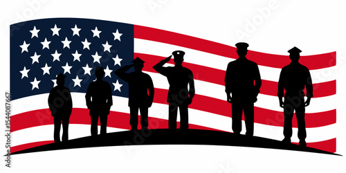 Veteran's day poster.Honoring all who served. Veteran's day illustration with american flag and soldiers.
