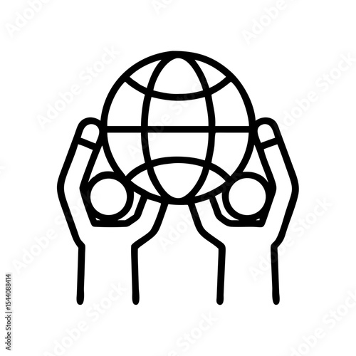 Global community hands holding earth vector, international support, global unity and connection icon