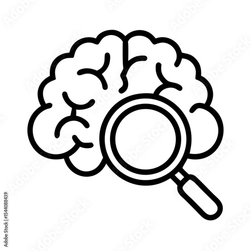 Brain research and analysis concept showing magnifying glass over brain for cognitive science study
