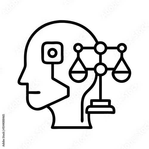 Ai ethics and legal compliance concept with human head and scales of justice vector design icon