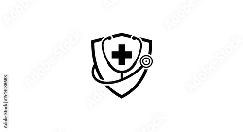 Healthcare protection logo with stethoscope and shield