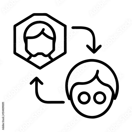 Transformation process icon showing change management and personal development with arrows and faces