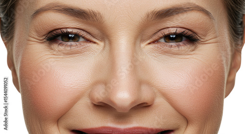 Closeup of Mature Womans Face Showing Fine Lines and Wrinkles.