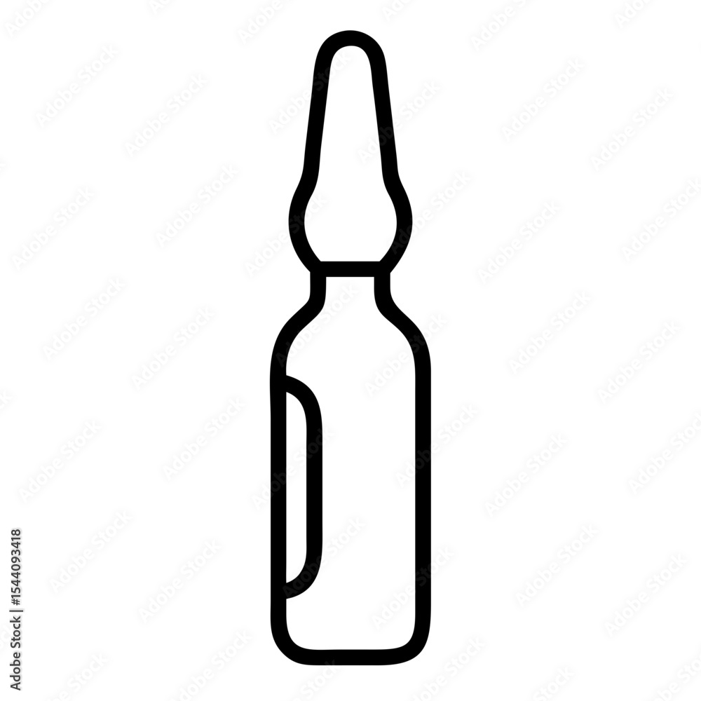 Glass medical ampoule standing upright in minimalist line art style, icon, vector Glass medical ampoule standing upright in minimalist line art style, icon, vector