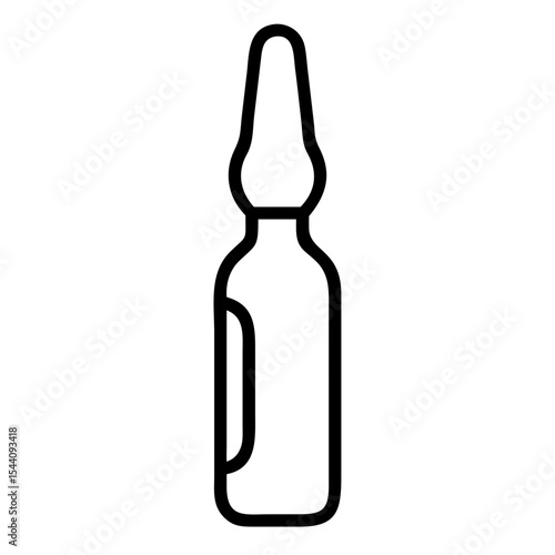 Glass medical ampoule standing upright in minimalist line art style, icon, vector 