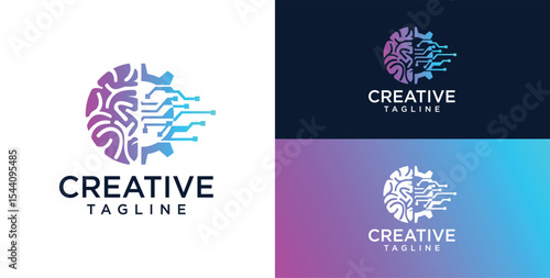 Brain Logo, combination of brain and technology freedom symbol, flat design logo template, vector illustration