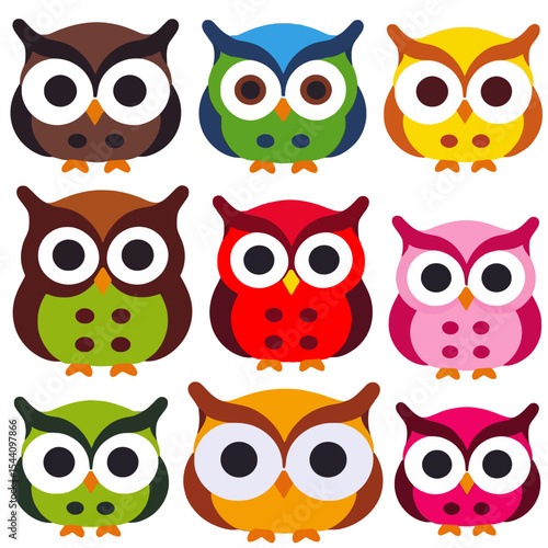 Wallpaper Mural Cute Colorful Owls Illustration-Cartoon Owl Vector Design-Adorable Owl Graphics for Kids-Fun Owl Clipart-Vibrant Owl Cartoon Set-Owl Illustration for Decoration Torontodigital.ca