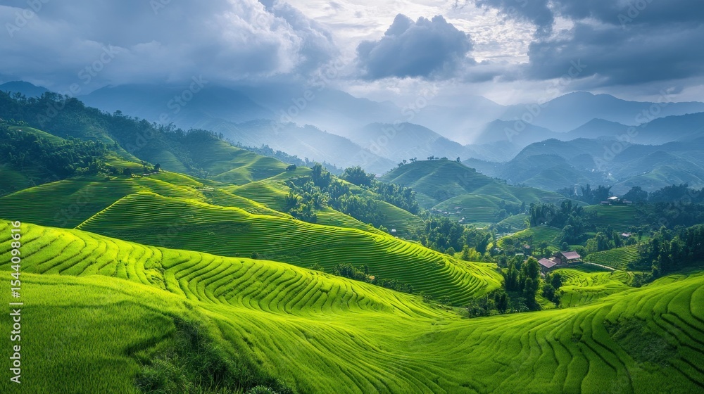 Lush terraced rice paddies Lush terraced rice paddies