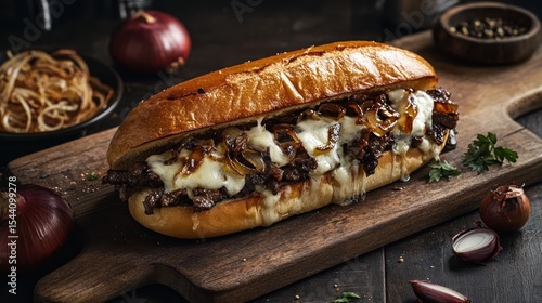 Delicious Philly Cheesesteak Sub with Caramelized Onions