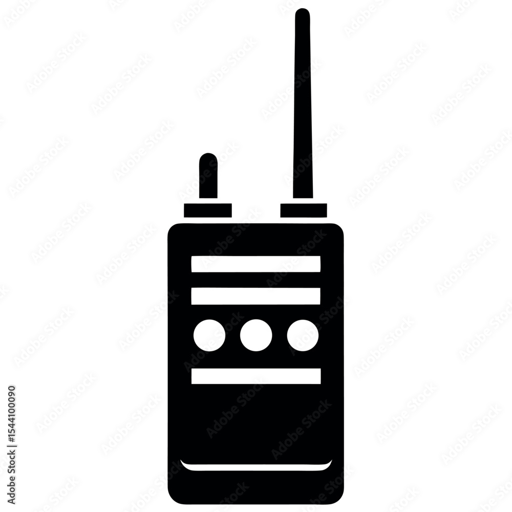 Fototapeta premium Minimal black silhouette of a walkie-talkie. Ideal for communication tools, security gear, emergency response, tactical tech, military devices, and radio equipment illustrations.
