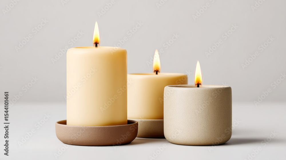 Nordic candle trio with tiny flames in modern holders for cozy home decor Nordic candle trio with tiny flames in modern holders for cozy home decor