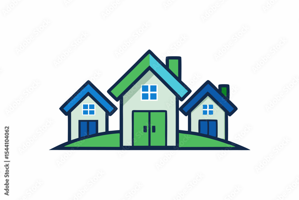 Three Stylized Houses Green Blue Minimalist Logo three houses Three Stylized Houses Green Blue Minimalist Logo three houses