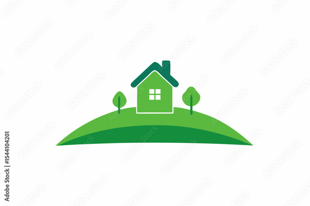 Fototapeta premium Green House Logo Eco Friendly Simple Design Hill Trees