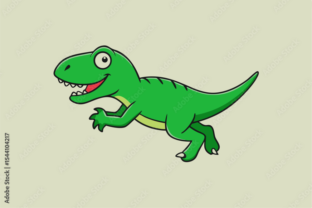 Obraz premium Green Cartoon Tyrannosaurus Rex Leaping Joyfully t rex