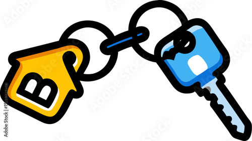 Flat Graphic Illustration Yellow House Keyring Blue Key