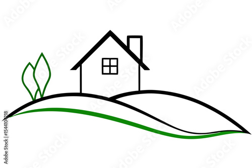 Green Hills House Eco Friendly Logo Simple Black Line Art