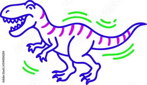 Cartoon Green Tyrannosaurus Rex Blue Pink Stripes Green Swirls