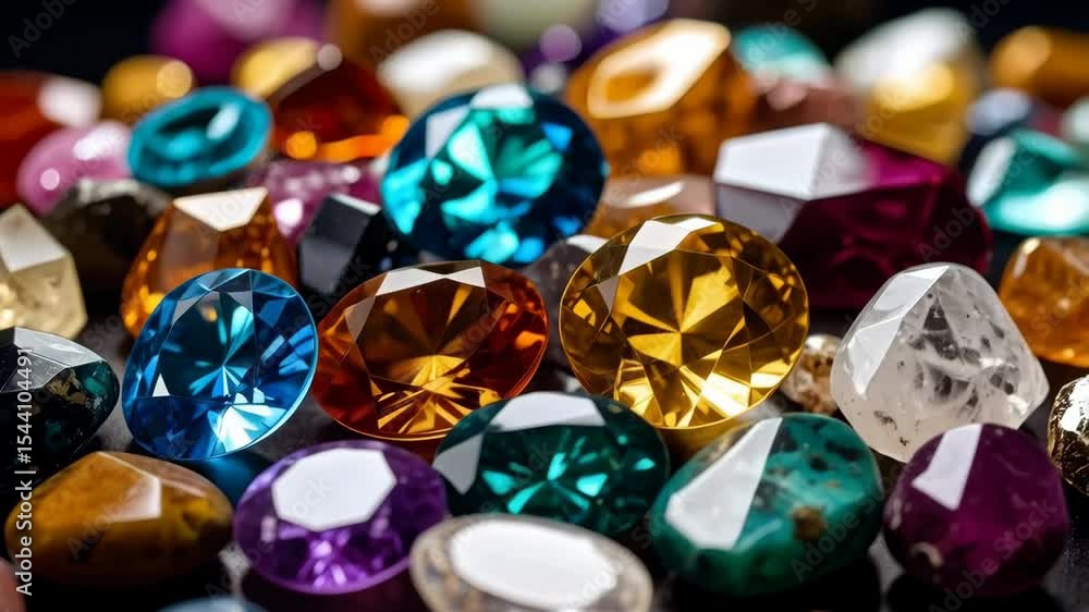 Collection of colorful gemstones and polished crystals, featuring vibrant hues of yellow, blue, green, purple, and amber for jewelry design. Collection of colorful gemstones and polished crystals, featuring vibrant hues of yellow, blue, green, purple, and amber for jewelry design.