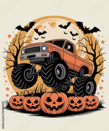 Monster Truck Halloween Jack O Lantern Moon Pumpkin