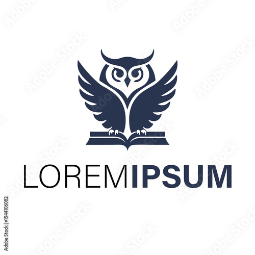 Owl logo perched on a book, isolated on white background