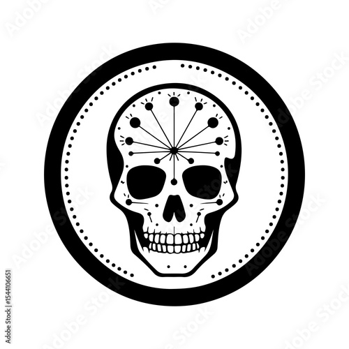 Stylized sugar skull design isolated on white background