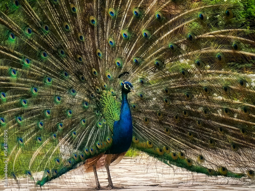 Obraz premium Peacock. Bird with beautiful Peacock’s feathers. 