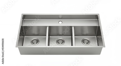Stainless steel kitchen sink with three compartments