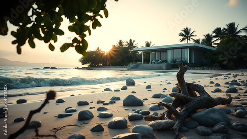 tropical beach with palm trees