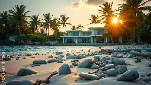tropical beach with palm trees