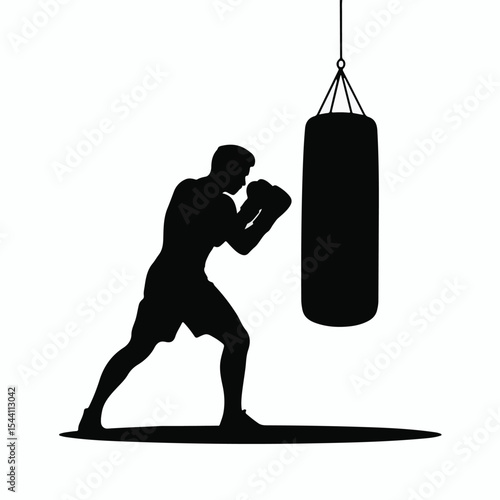Boxer training silhouette isolated on white background