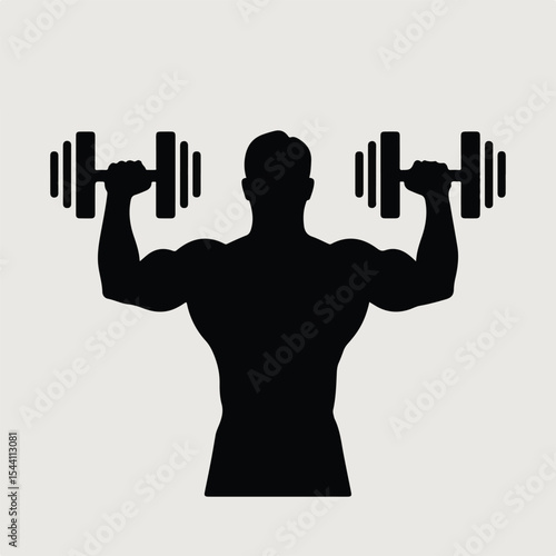 Muscular man lifting dumbbells silhouette isolated on white background