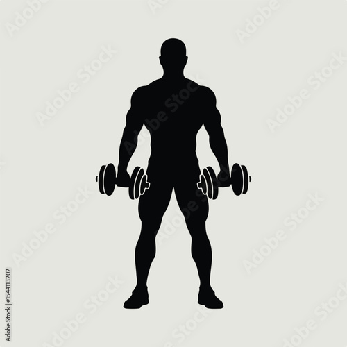 Muscular man lifting dumbbells silhouette isolated on white background