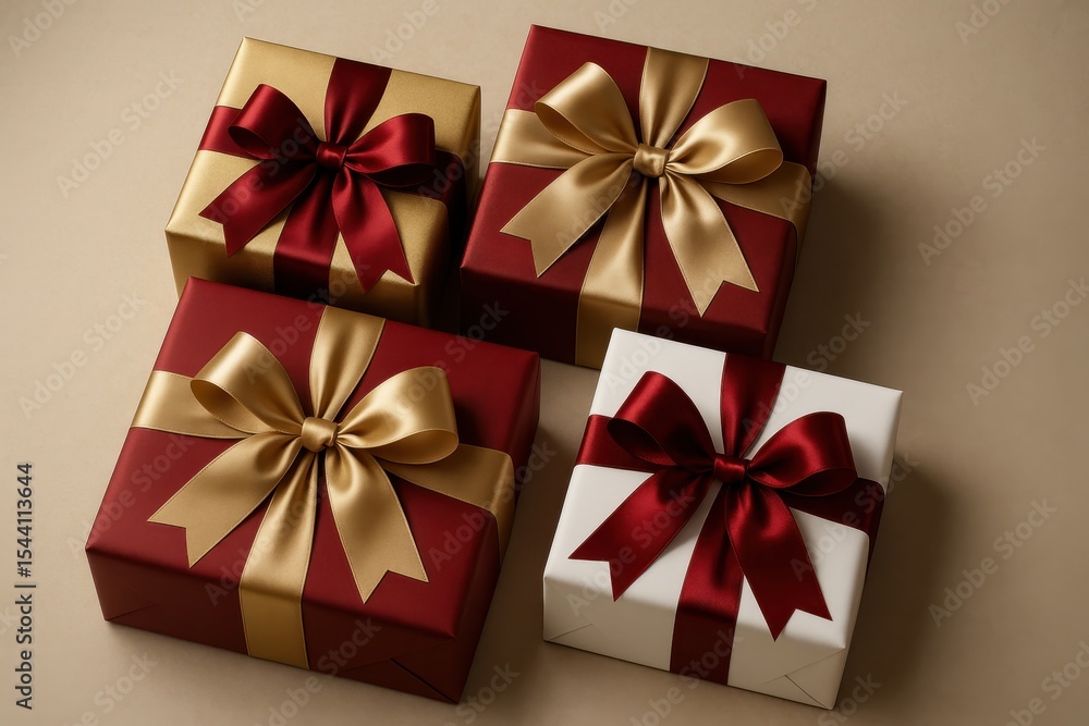 Luxury Christmas gift boxes with elegant wrapping and festive ribbon presentation Luxury Christmas gift boxes with elegant wrapping and festive ribbon presentation
