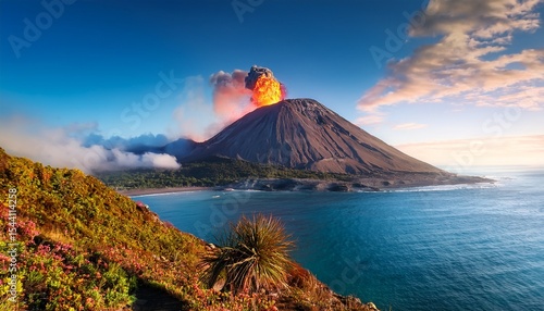 Obraz na płótnie volcano by the sea ai generated